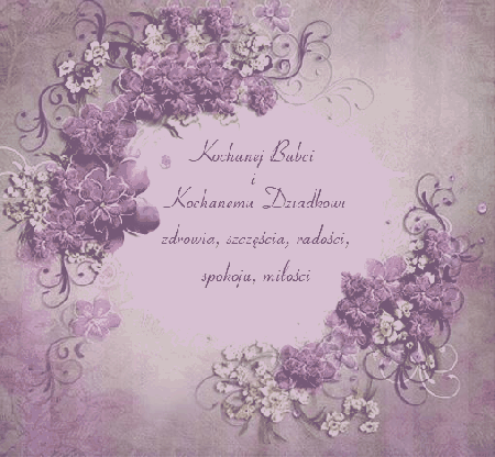 Fioletowa kartka z życzeniami dla Kochanej Babci i Kochanego Dziadka